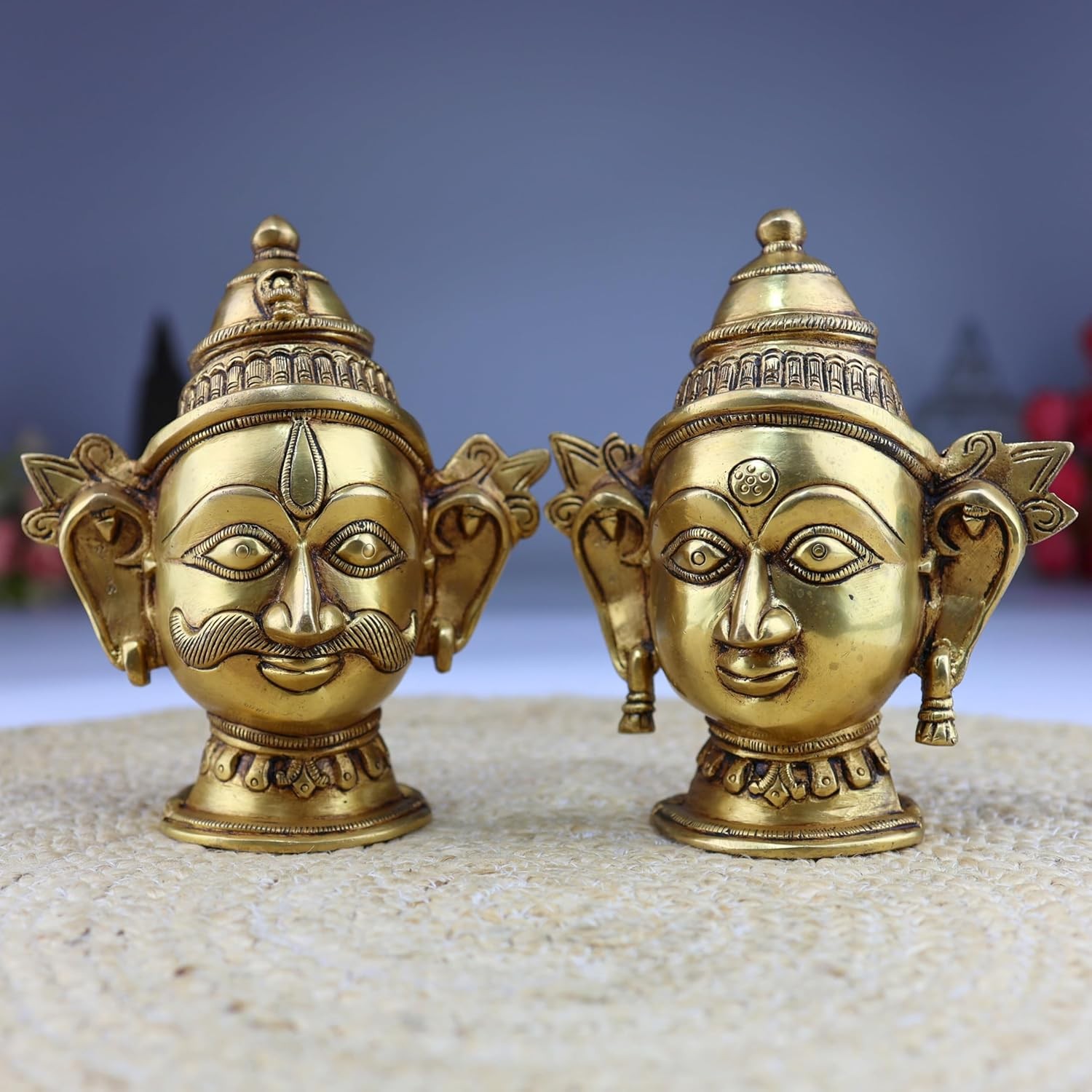 Brass Gowri Shiva Head Murti Set – Ardhanarishwar Shiva Parvati Decorative Bust