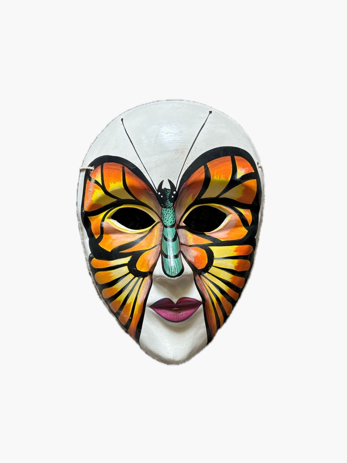 Mexican Folk Art Butterfly Mask Hand Painted Ceramic Pottery Talavera Style Deco