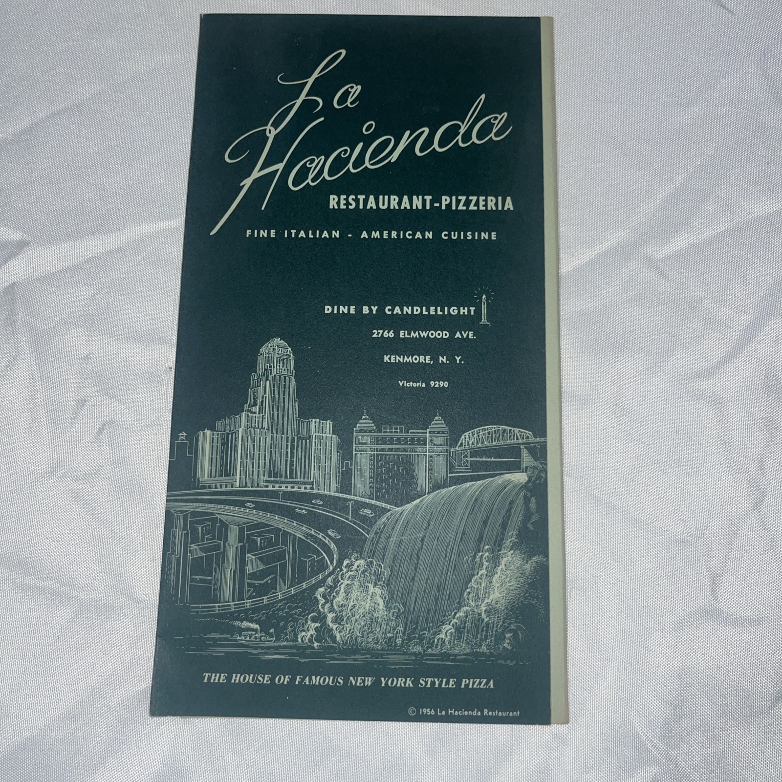 1956 Vintage  Menu LA HACIENDA Restaurant New York Style Pizza Kenmore NY