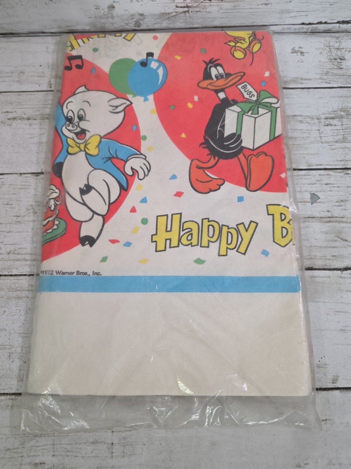 Vintage 1972 Warner Bros Looney Tunes Happy Birthday Tablecloth Paper New Sealed