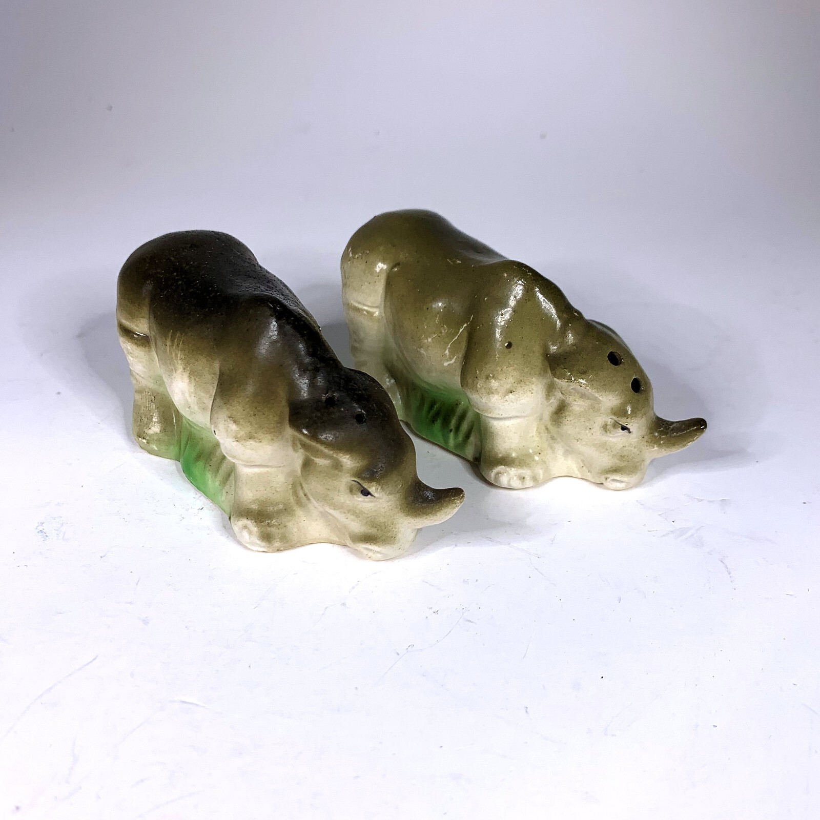 Rhinoceros Ceramic Salt Pepper Shakers Made Japan Kitchey Retro Country Vintage