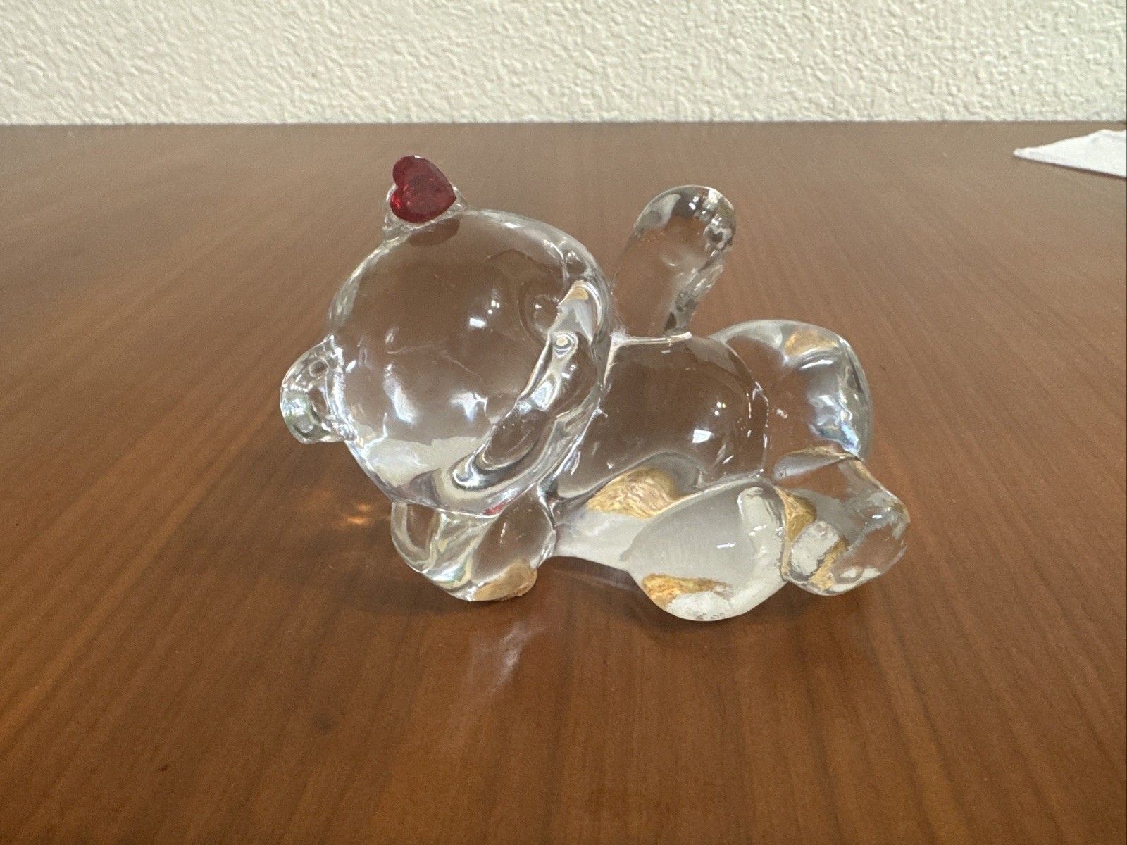 Fenton Last of the Red Hot Lovers Clear Glass Bear w/Red Heart On Ear Figurine