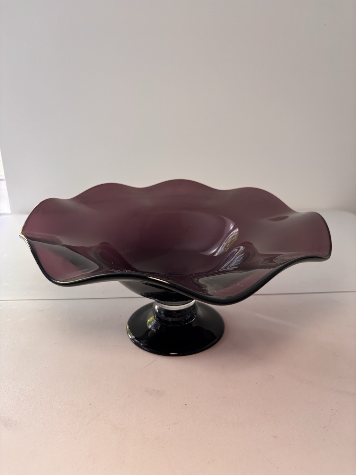 Vintage amethyst art glass bowl 11 5/8” - Ruffled Edges