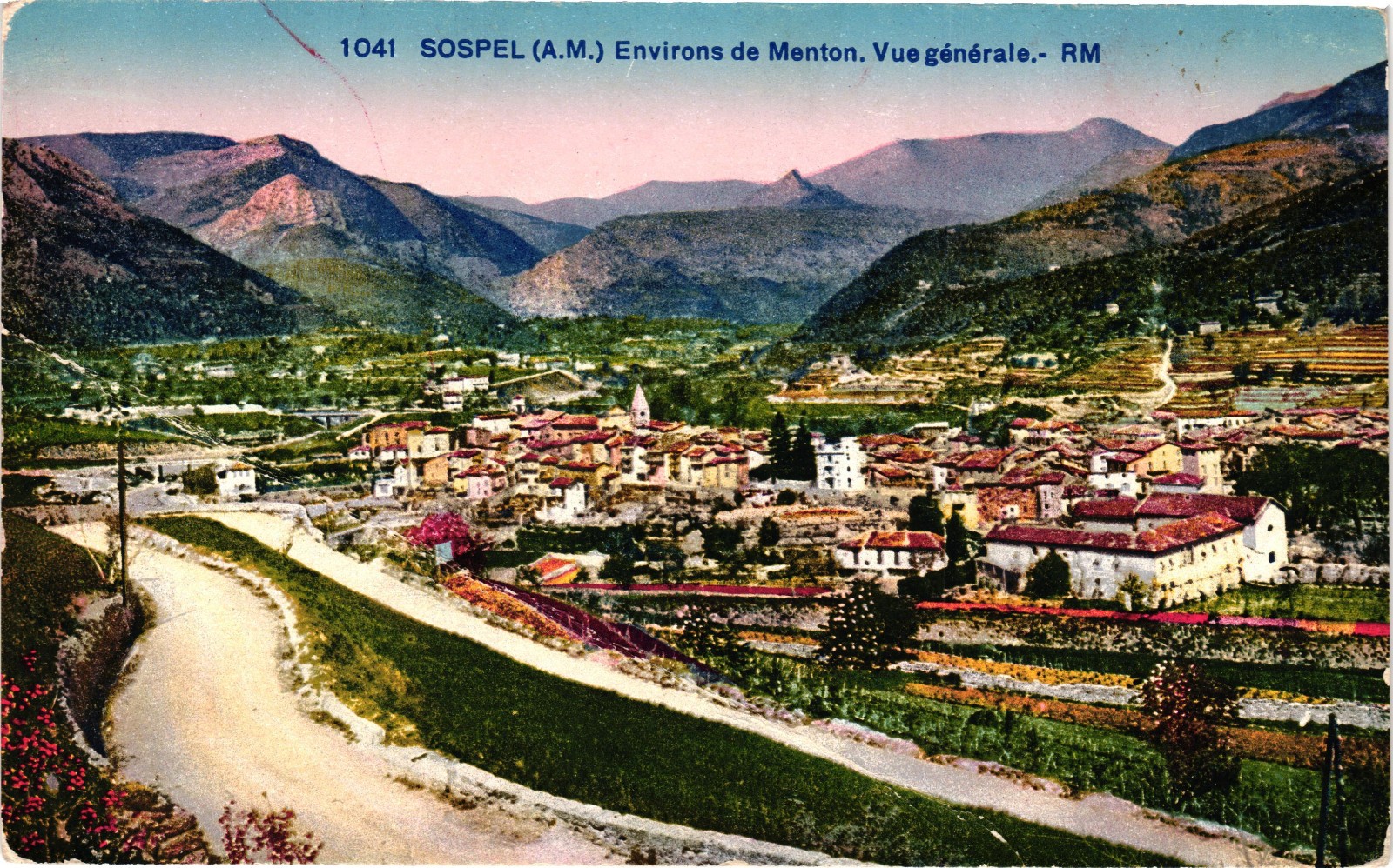 Vintage France Postcard Sospel Menton Alps Mountain Village View