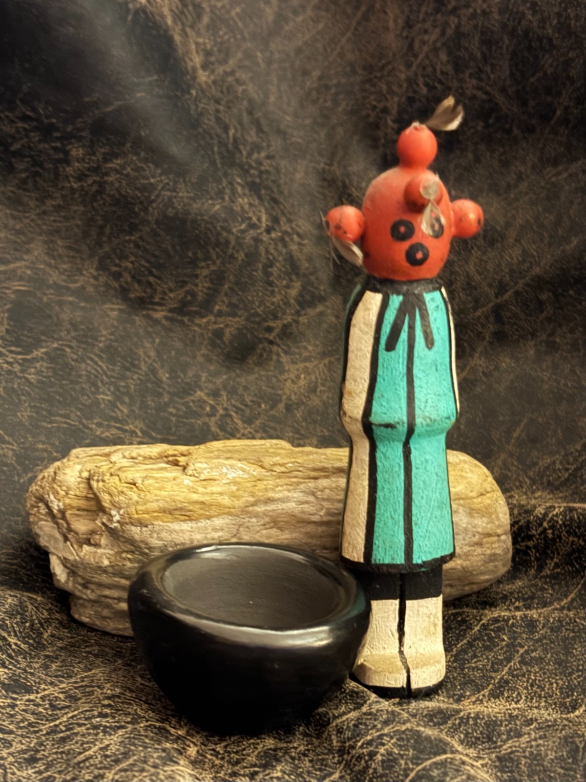 SANTA CLARA-ANN TALIMAN-MINIATURE POT-NATIVE AMERICAN MIDCENTURY-MUDHEAD-KACHINA