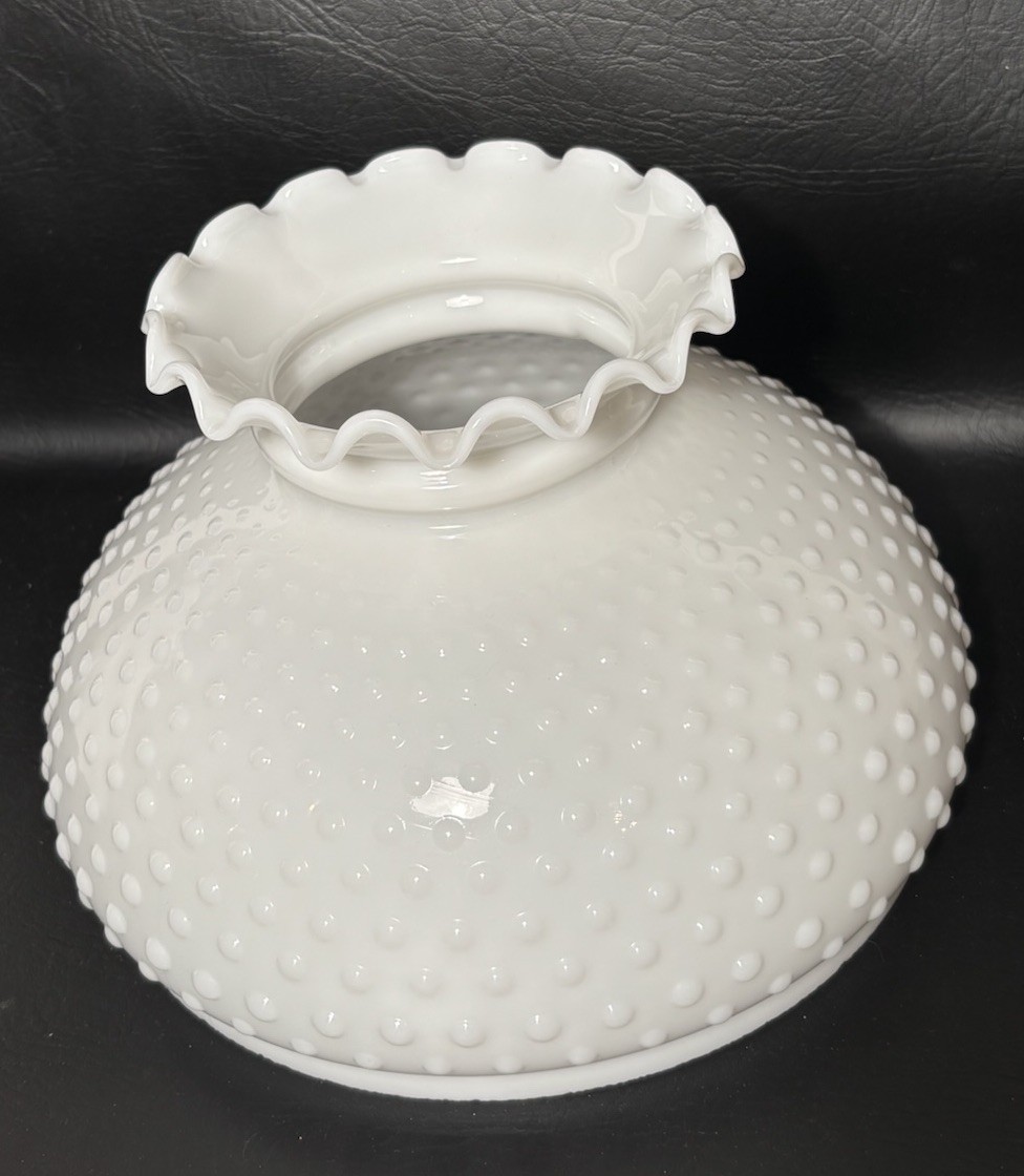 Vintage Hobnail Milk Glass Hurricane Globe Crimped Ruffled White 10” Wide