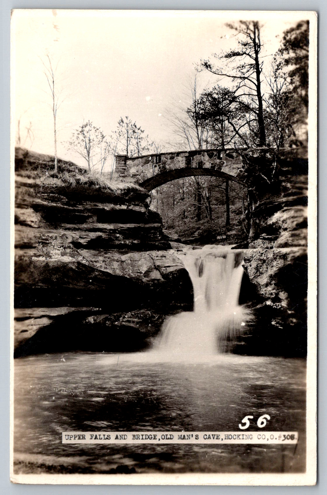 RPPC c1950s Upper Falls and Bridge Old Man's Cave Hocking Co. Postcard RPPC c1950s Upper Falls and Bridge Old Man's Cave Hocking Co. Postcard