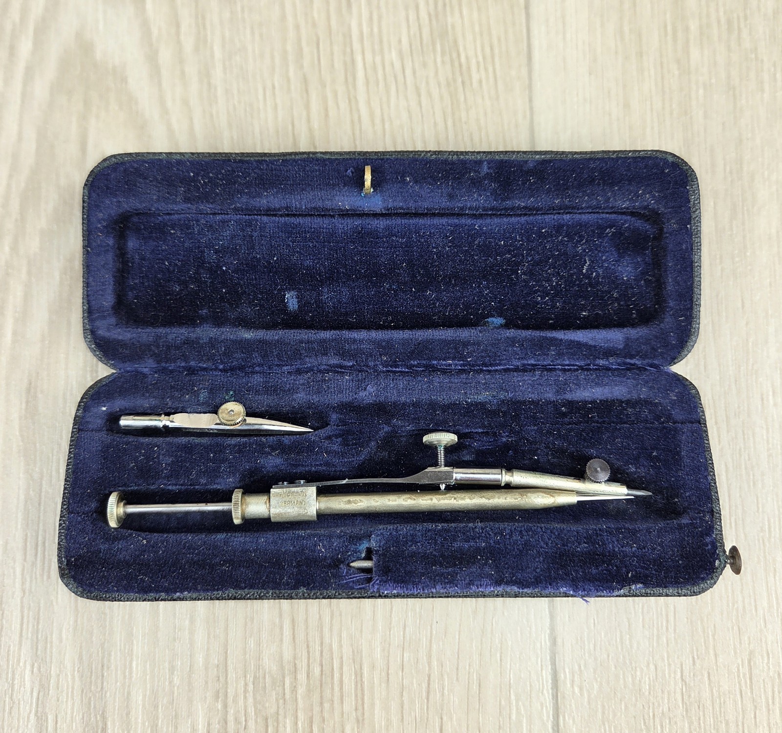 Vtg C. Riefler Nesselwang Drafting Compass w/ Velvet Lined Case GERMANY *READ*