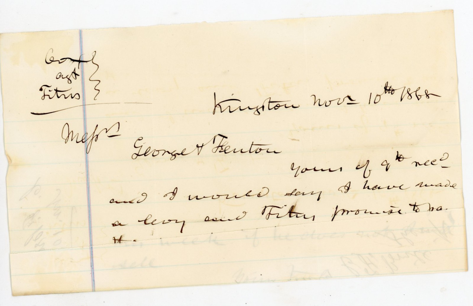 1868 signed Handwritten Letter Kingston NY George & Fenton C.F. Brill Sheriff