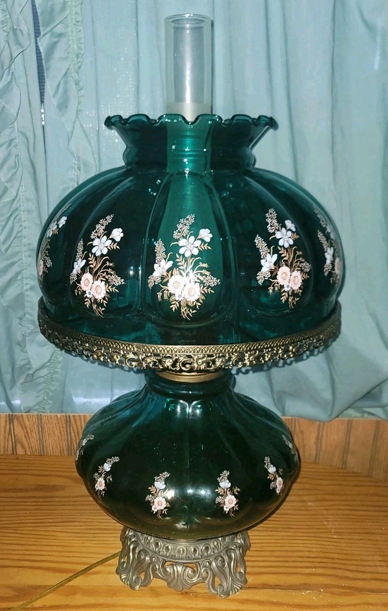Vintage MCM Carl Falkenstein Teal  Blue Green Melon Floral Glass GWTW 28