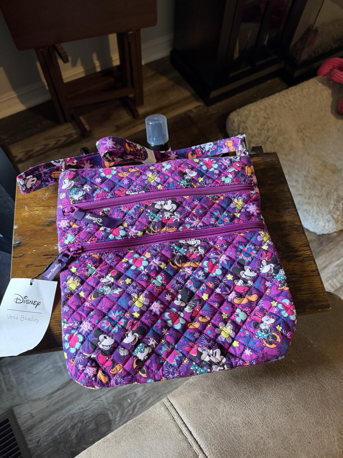Vera Bradley Disney Mickey & Minnie Triple Zip Hipster Small Crossbody Purple