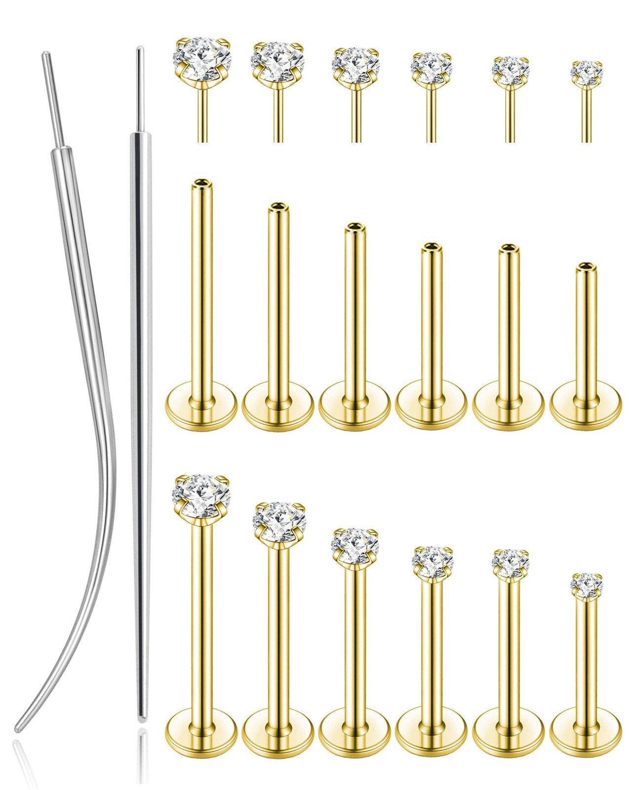 6 Pairs 18K Gold Plated Push in Nose Studs for Women Men 316L Stainless Steel...
