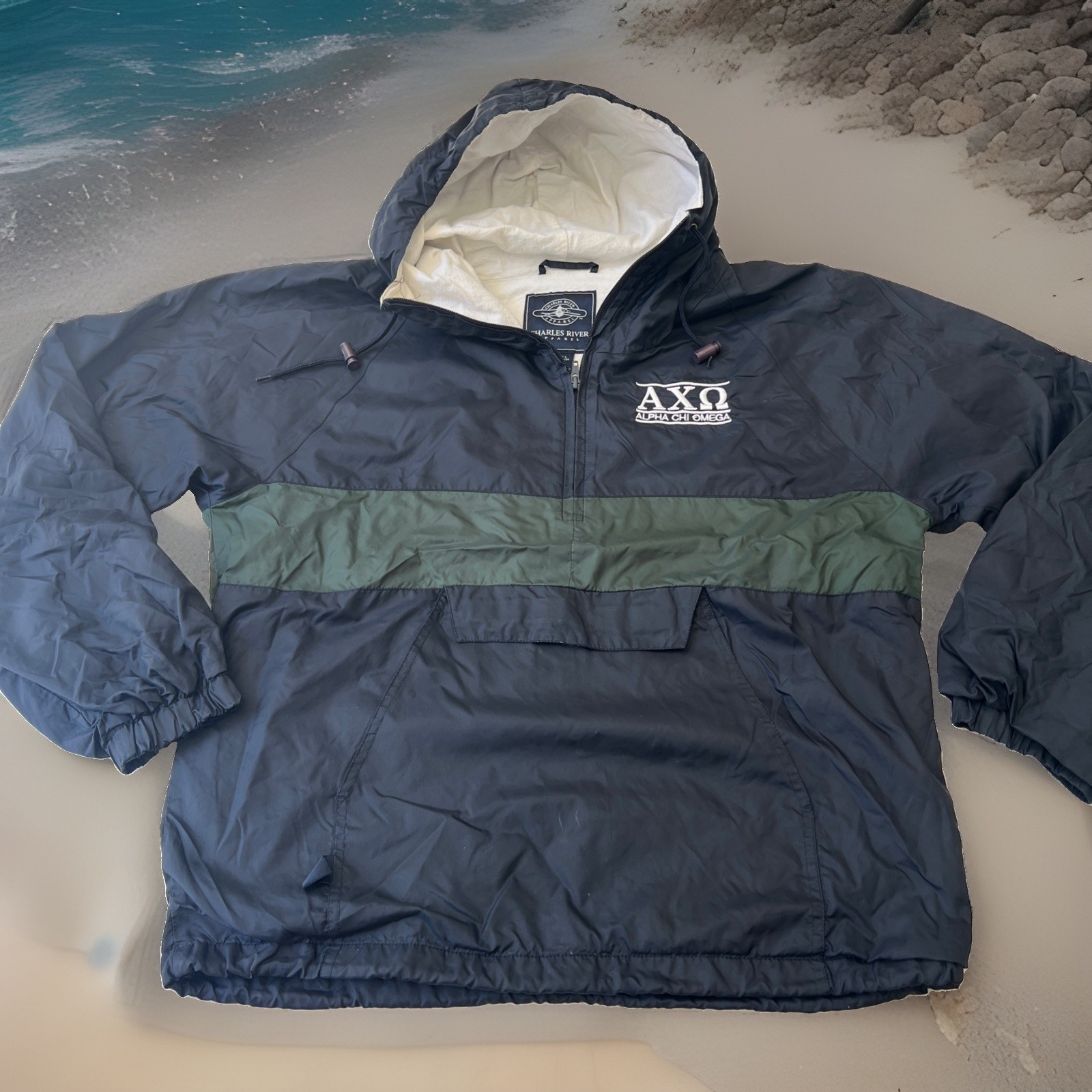Rare Alpha Chi Omega Sorority Charles River 1/2 Zip Parka Jacket Hoodie Small