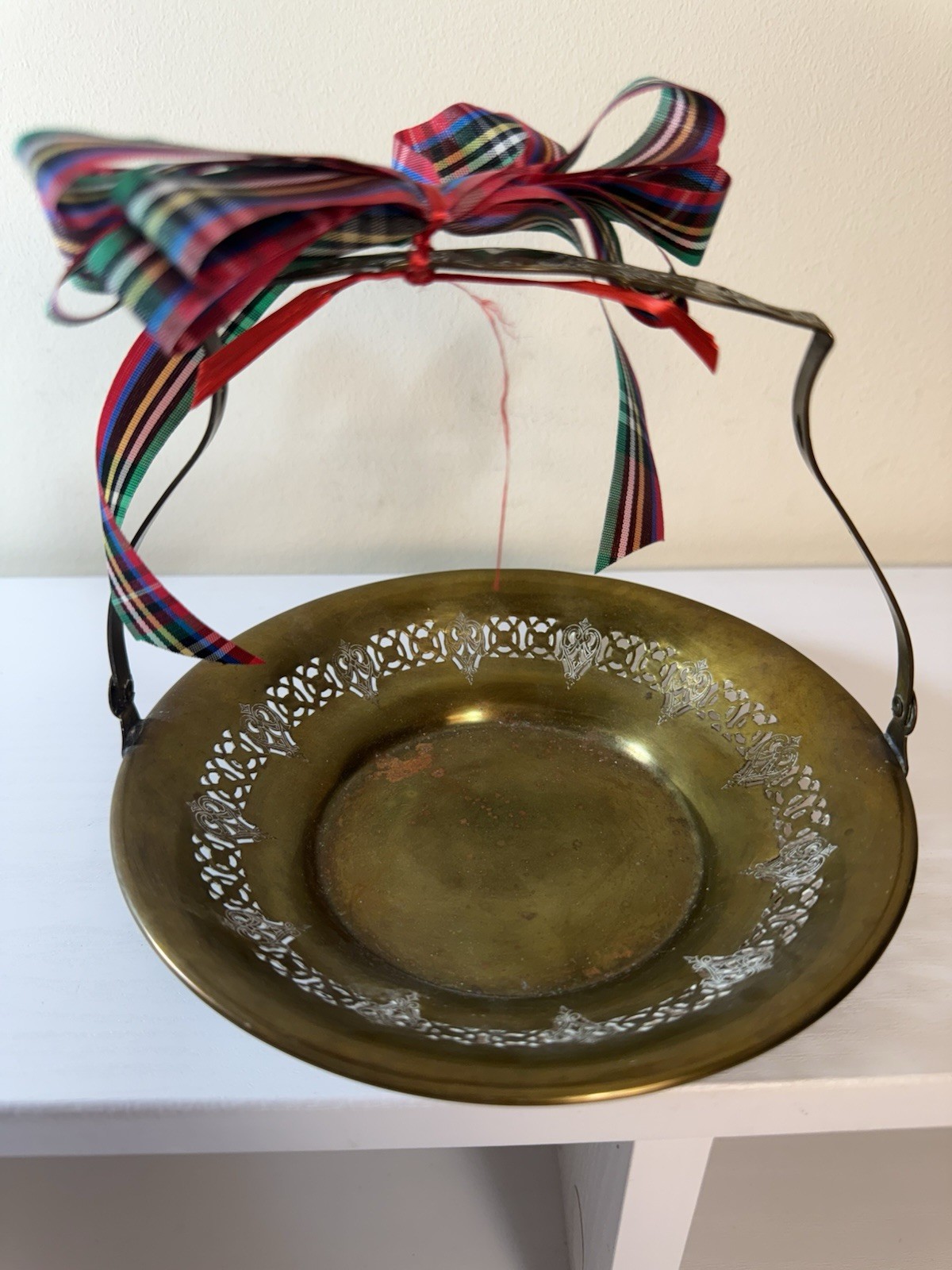 Vintage Deco Brass Filigree Basket