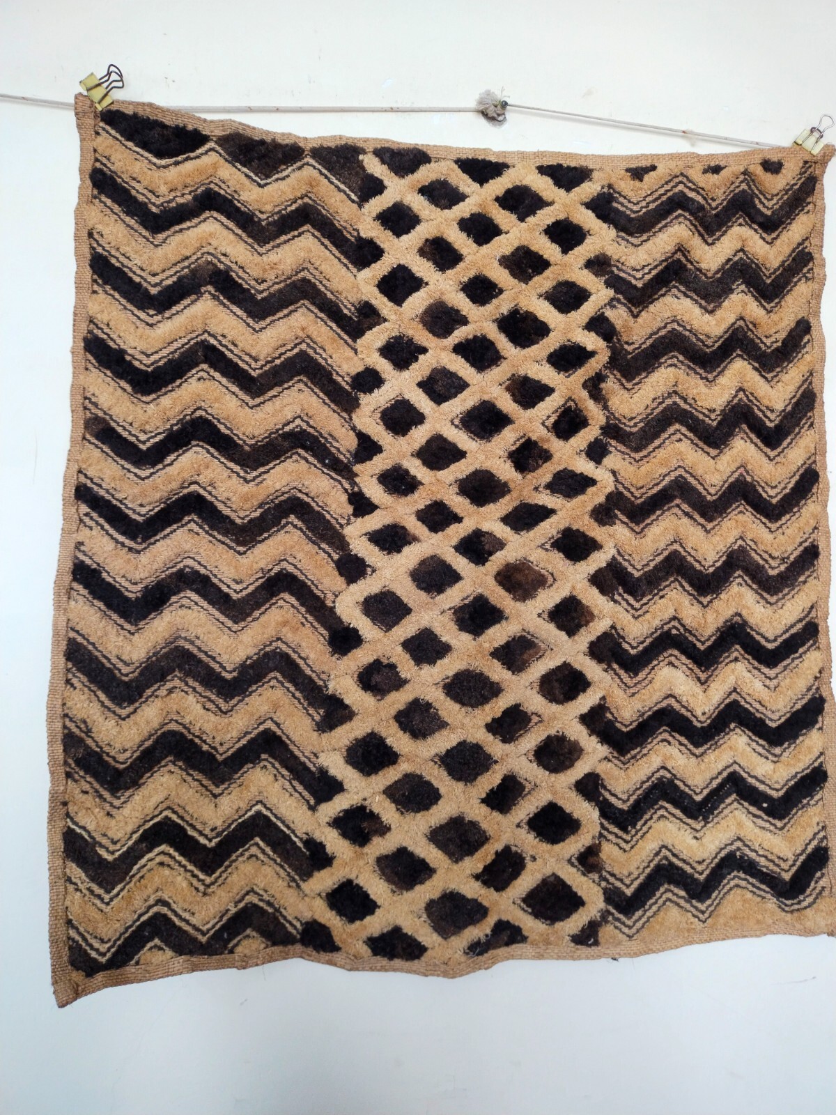 Vintage Congolese Kuba Cloth Raffia Panel Handwoven Geometric Tribal Wall Art