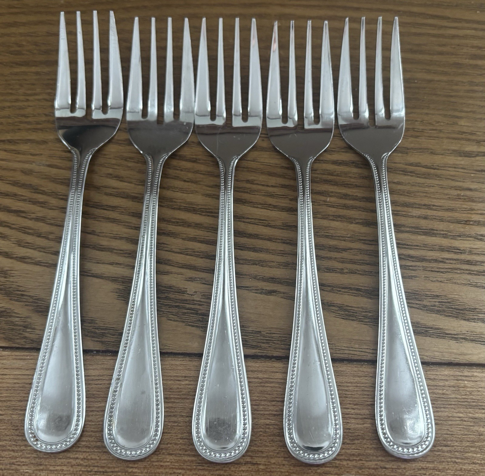 Barclay 4 Geneve Beaded Salad Forks SET Of 5 Stainless Vintage Japan