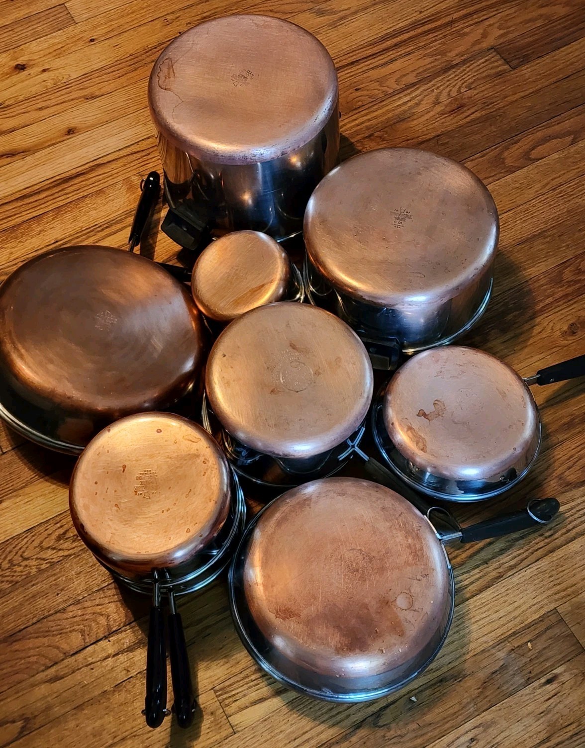 Vtg REVERE WARE 1801 Copper Bottom 17pc Set-Pots,pans & Steamer W/lids EUC Vtg REVERE WARE 1801 Copper Bottom 17pc Set-Pots,pans & Steamer W/lids EUC