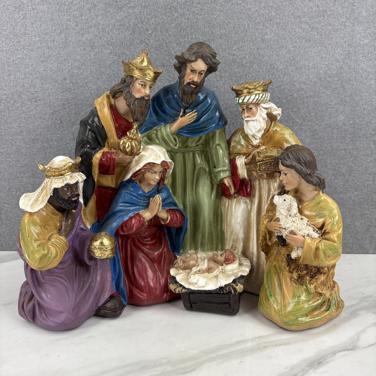 Hand Painted Transpac Resin Christmas Nativity 10 x 8