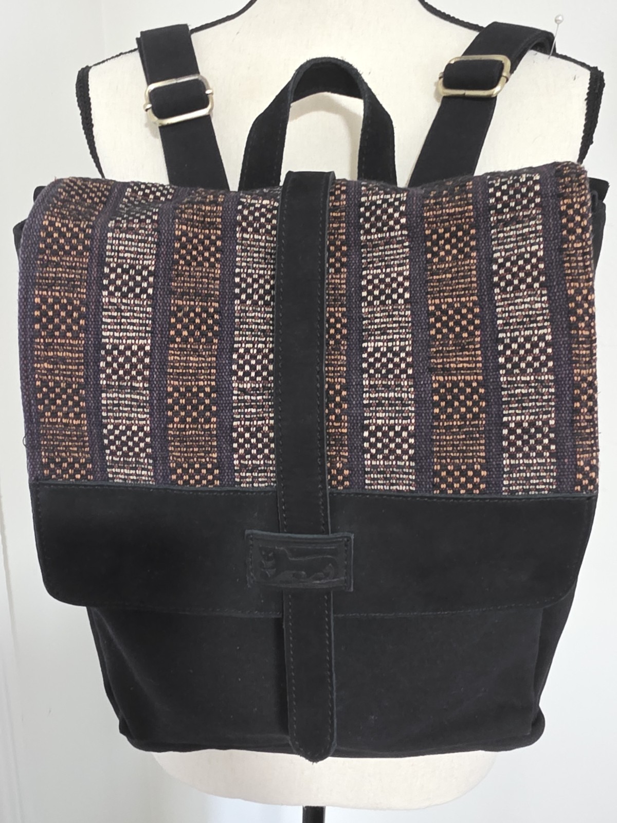 Ultra Rare MESSENGER BACKPACK by Sop Moei Arts SUEDE Woven Aztec Made in Bangkok