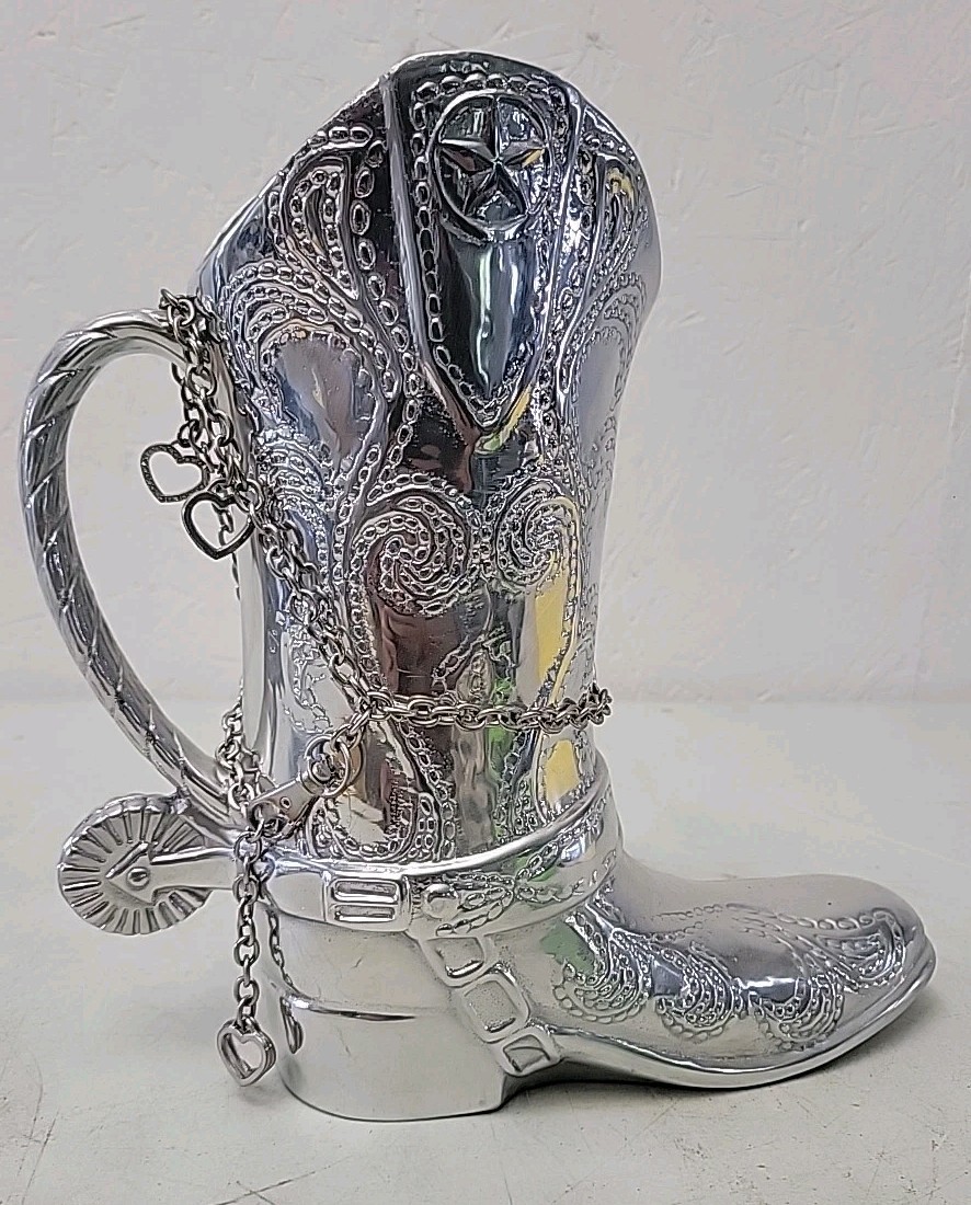 Cowboy Boot Wilton Armetale Farm Country Western Pitcher Vase Pewter Decor Piece