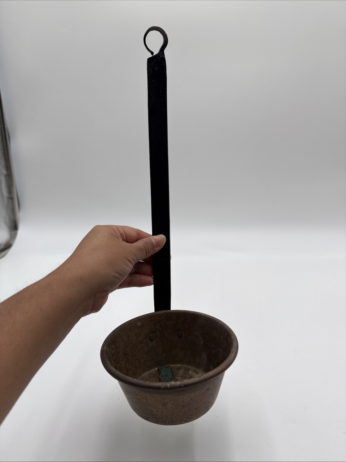 Vtg Copper & Iron Ladle ~ Primitive Farmhouse Dipper ~ Country Decor 13'' Patina
