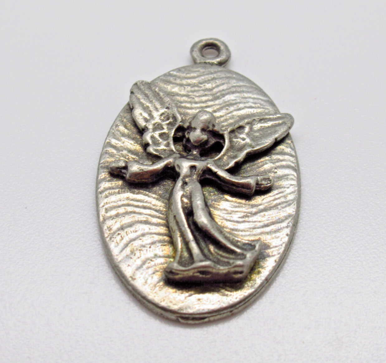 Angel Pendant Silver Tone Healing Message Oval Vintage Style Necklace Charm