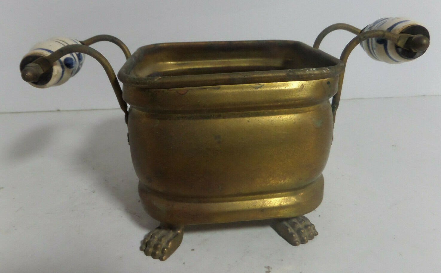 brass container planter ceramic handles square