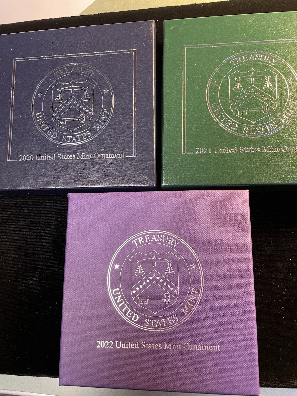 2020,2021,2022 U.S. Mint Holiday Ornaments Lot of 3 Box/COA