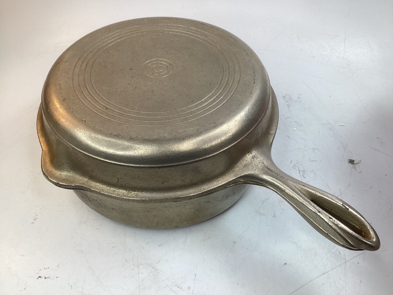 Wagner Ware #1402 double skillet nickel plated vintage Sydney “O”