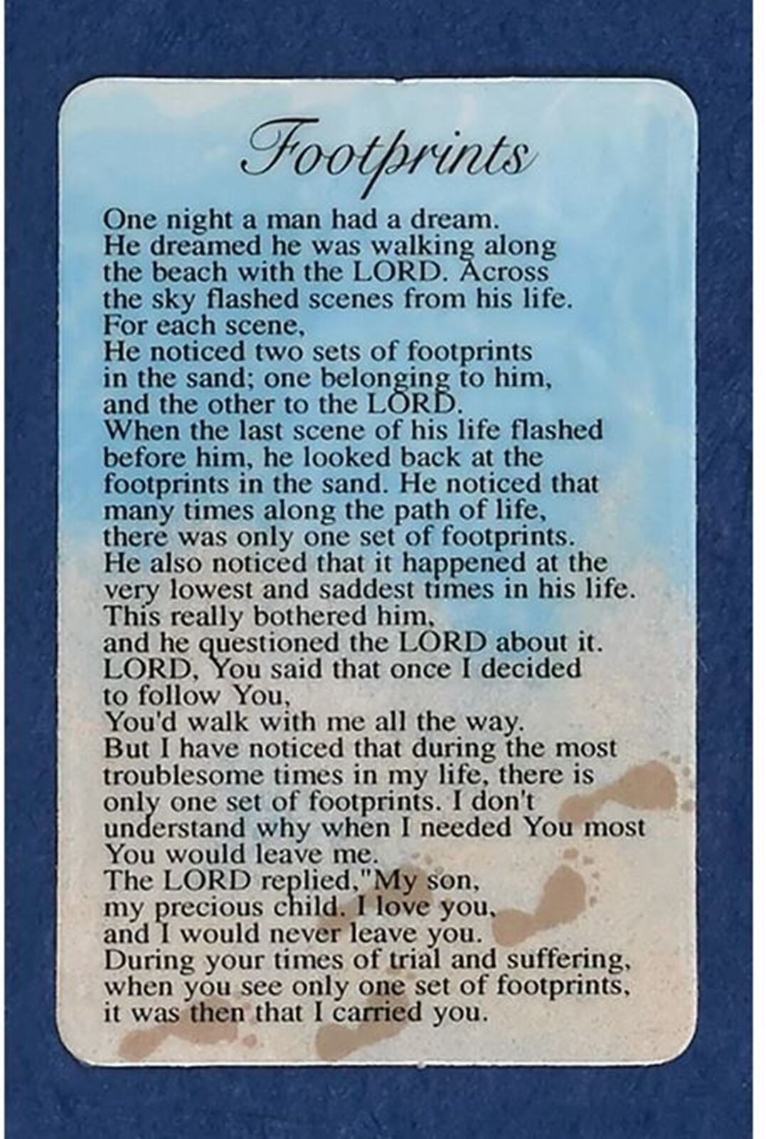 Footprints In The Sand Poem Wallet Prayer Card Laminated Plastic
