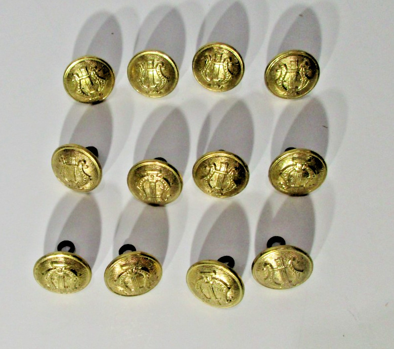 Military Brass Lyre Harp Button Goldtone Metal Music Band -5/8\