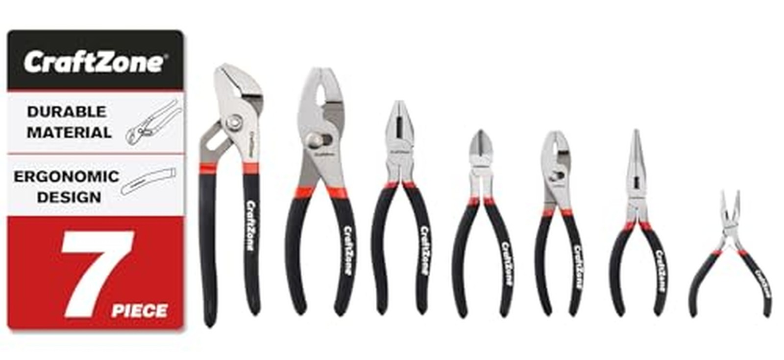 7 Piece Professional Pliers Set With Long Nose, Linesman, Water Pump, Slip Jo...