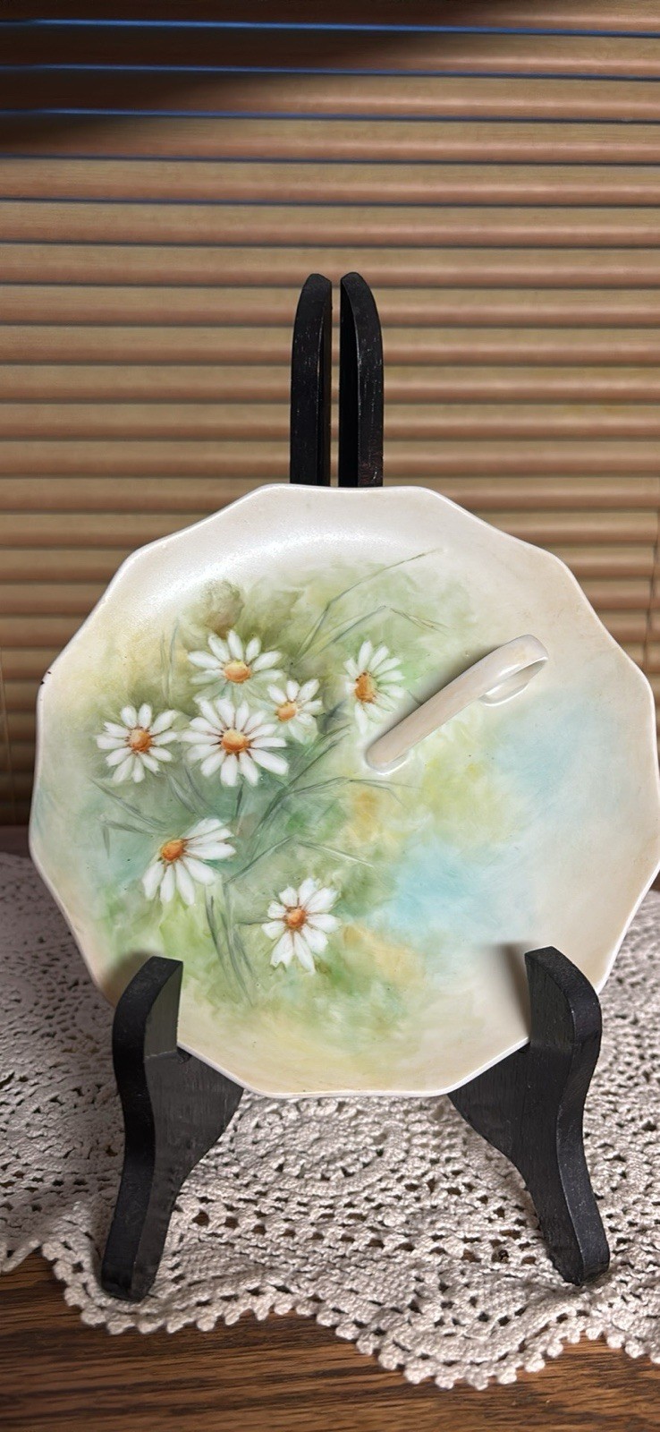 Vintage hand painted porcelain lemon slices server dish 6.5” handle Daisies