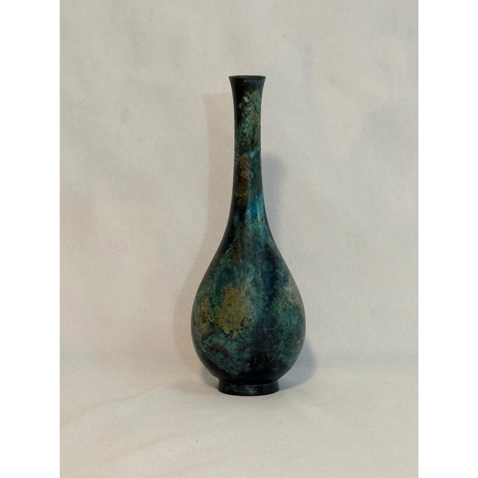 Vintage Japanese Bronze Bud Vase|Unsigned Miniature Ikebana Mottled Green Patina