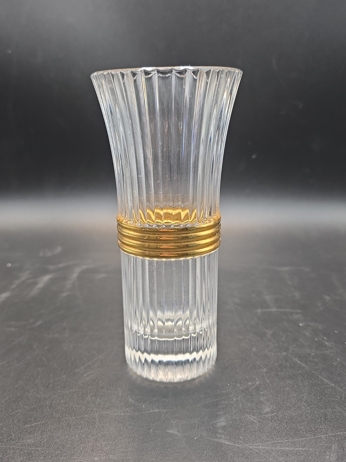 Christian Dior Signed Crystal Gaudron 7″ Ribbed Gold Vase Collectible