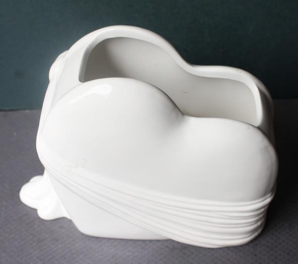 Heart Shaped Sash Napco Flower Vase Planter Ceramic All White Figurine Beauty +