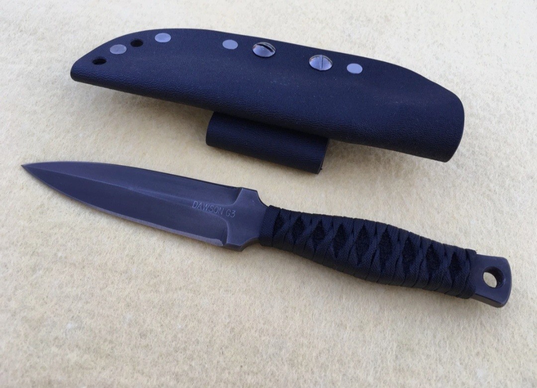 DAWSON G3 CUSTOM FIXED BLADE KNIFE INTERLOCKING CORD WRAPPED HANDLE USA DAWSON G3 CUSTOM FIXED BLADE KNIFE INTERLOCKING CORD WRAPPED HANDLE USA