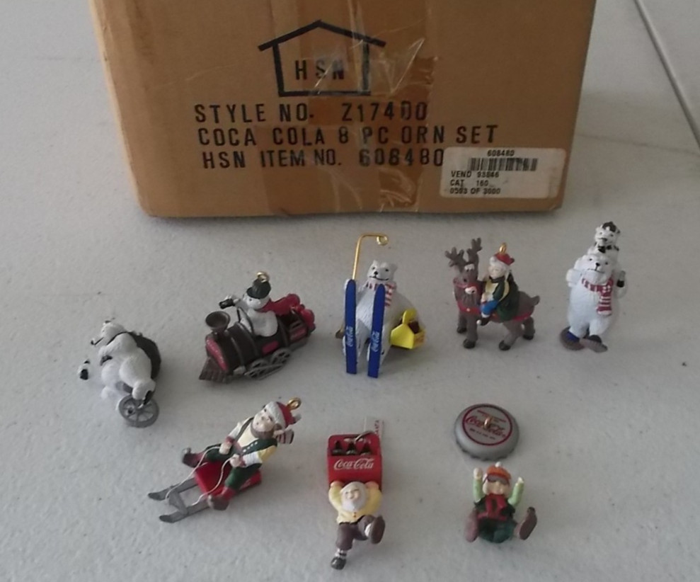 VTG Coca-Cola HSN Limited Edition 8-Pc Micro-Miniature Ornament Set Boxed #0593