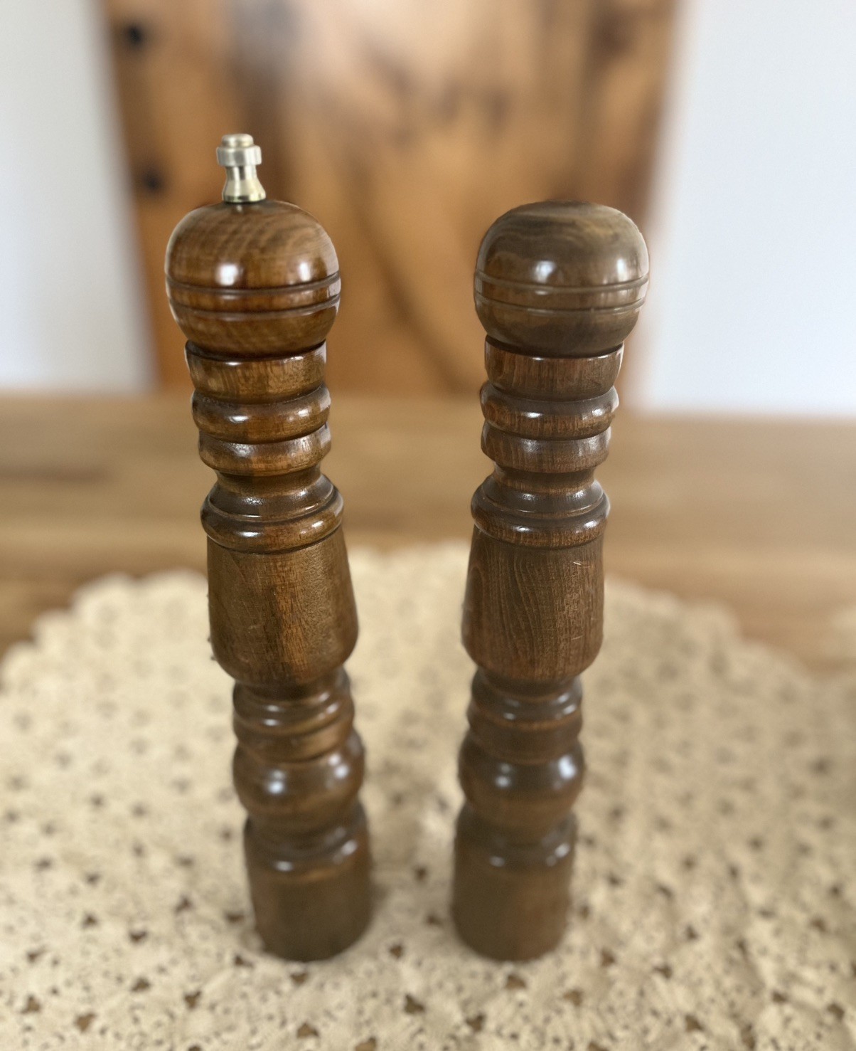 Vintage Wooden 11” Salt Shaker & Peppermill Set Pepper Grinder 