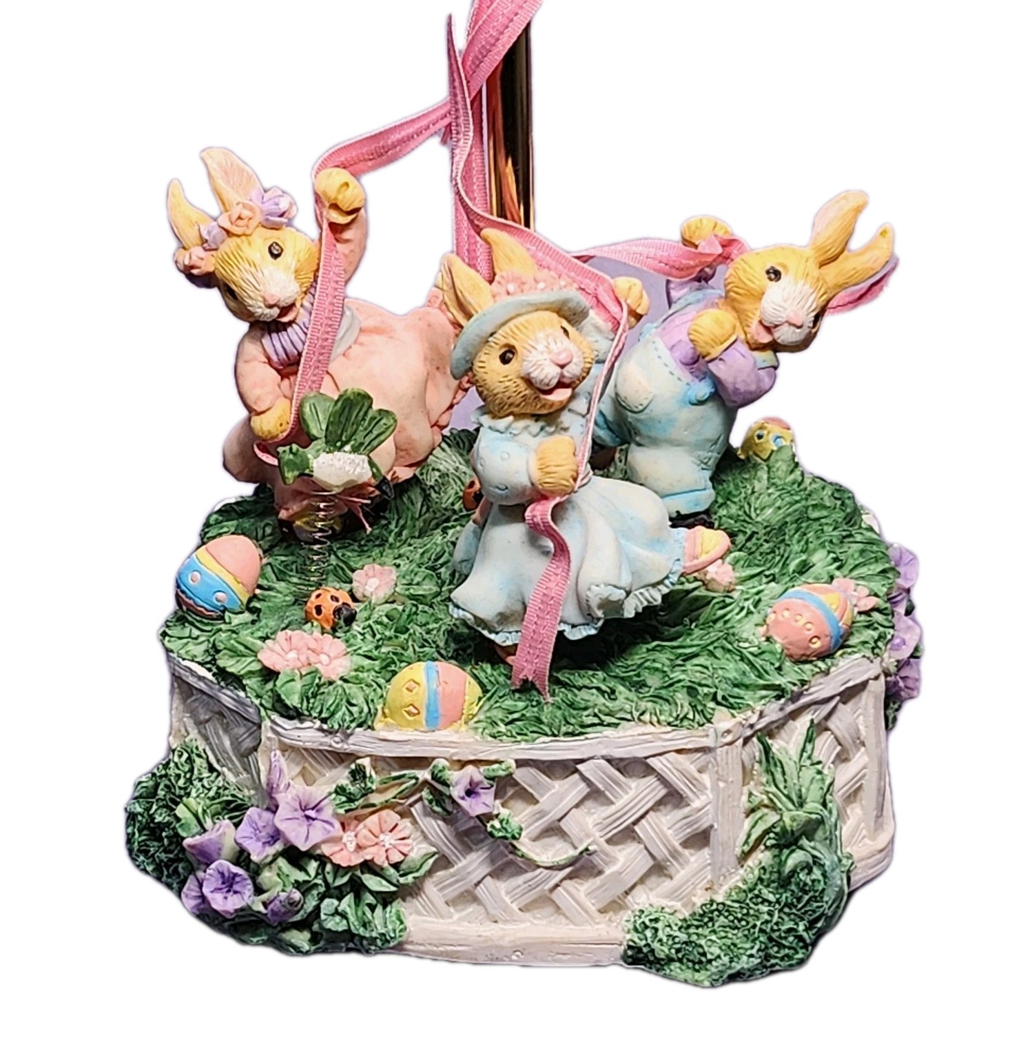 Vintage Avon 1998 Easter Bunnies Maypole Music Box “April Showers” Working