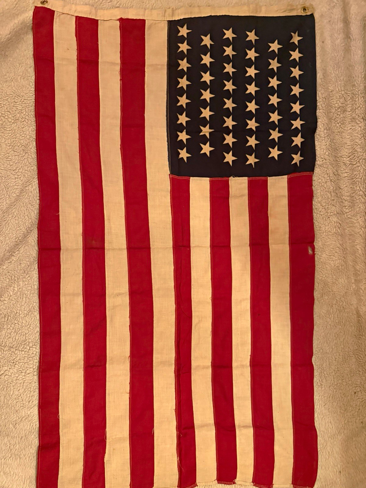 Antique 46 Star American Flag Sewn Stripes Printed Stars 1908-1912 Cotton 44x25