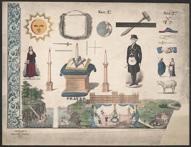 Photo:Masonic Prayer Chart Sec 1st Sec 2nd 1800s Symbols Lodge Ritual