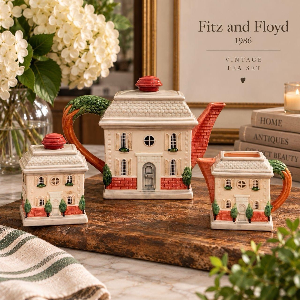 VTG 1986 Fitz & Floyd RARE Chateau Home Ceramic 3 Piece Teapot Complete Set VTG 1986 Fitz & Floyd RARE Chateau Home Ceramic 3 Piece Teapot Complete Set