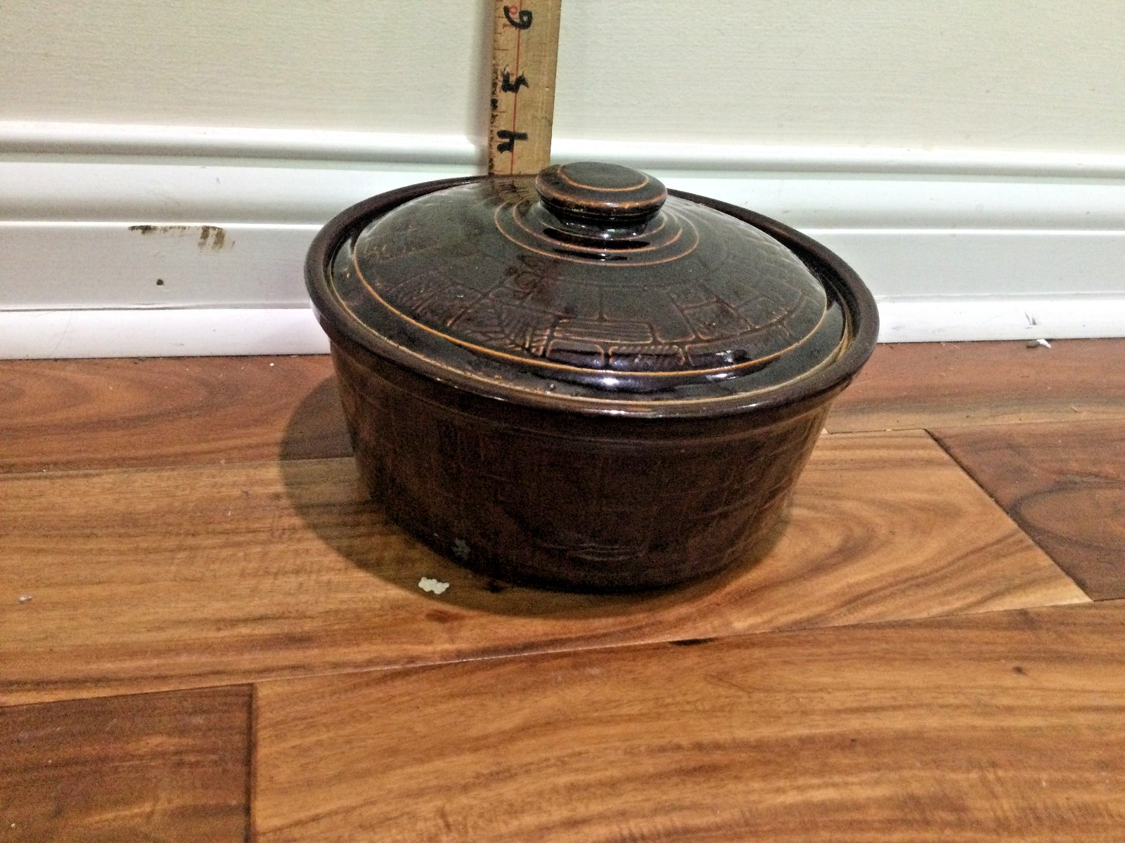 USA Brown impressed brick Pottery USA Covered Baking Dish Casserole Lid