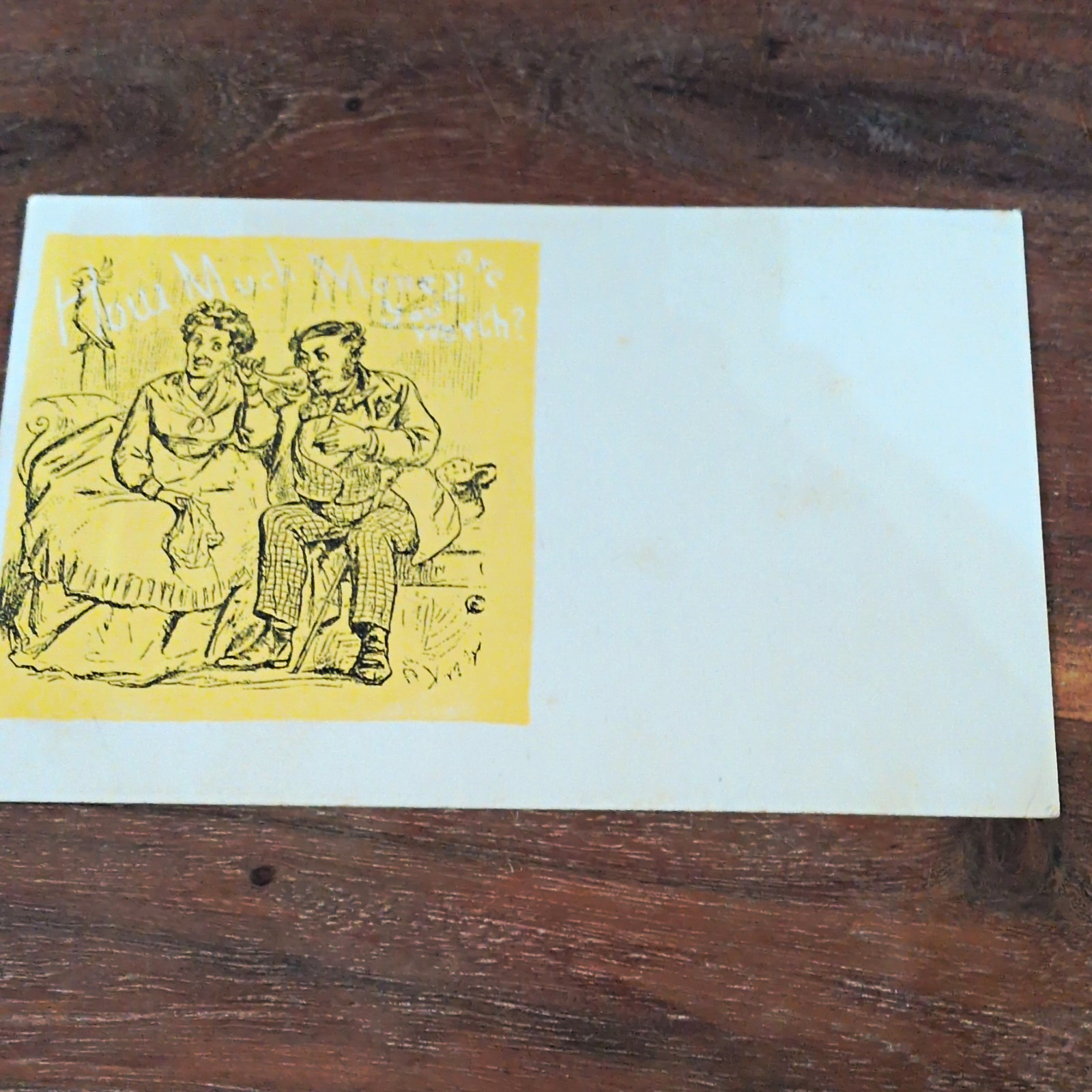 Vintage Illustrated Postcard Cartoon Couple Sitting on Couch, Paper, Single Vintage Illustrated Postcard Cartoon Couple Sitting on Couch, Paper, Single