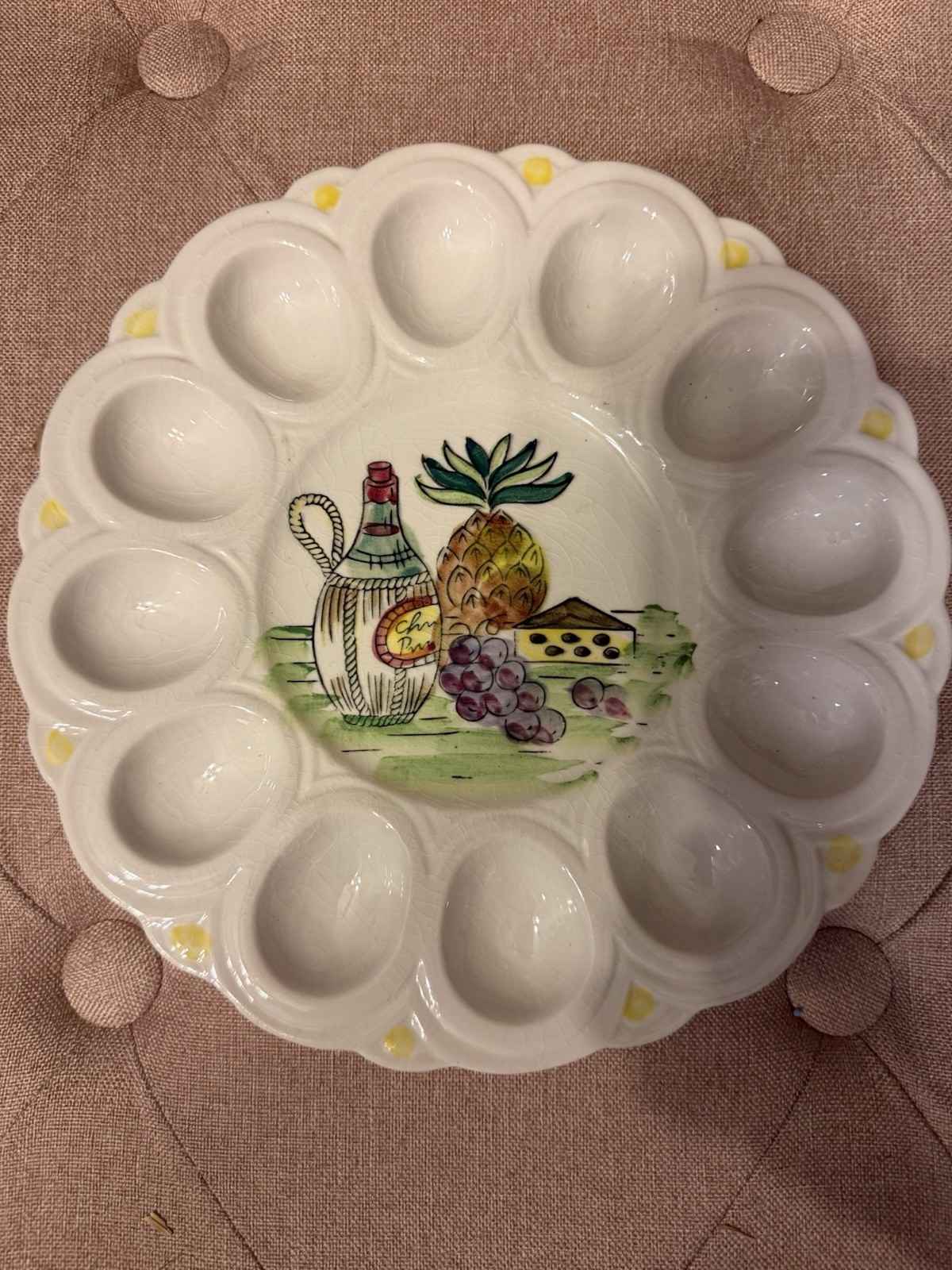 VTG 9.25” Ceramic Egg Platter Plate THE IRONSTONE WINE GRAPE THEMED