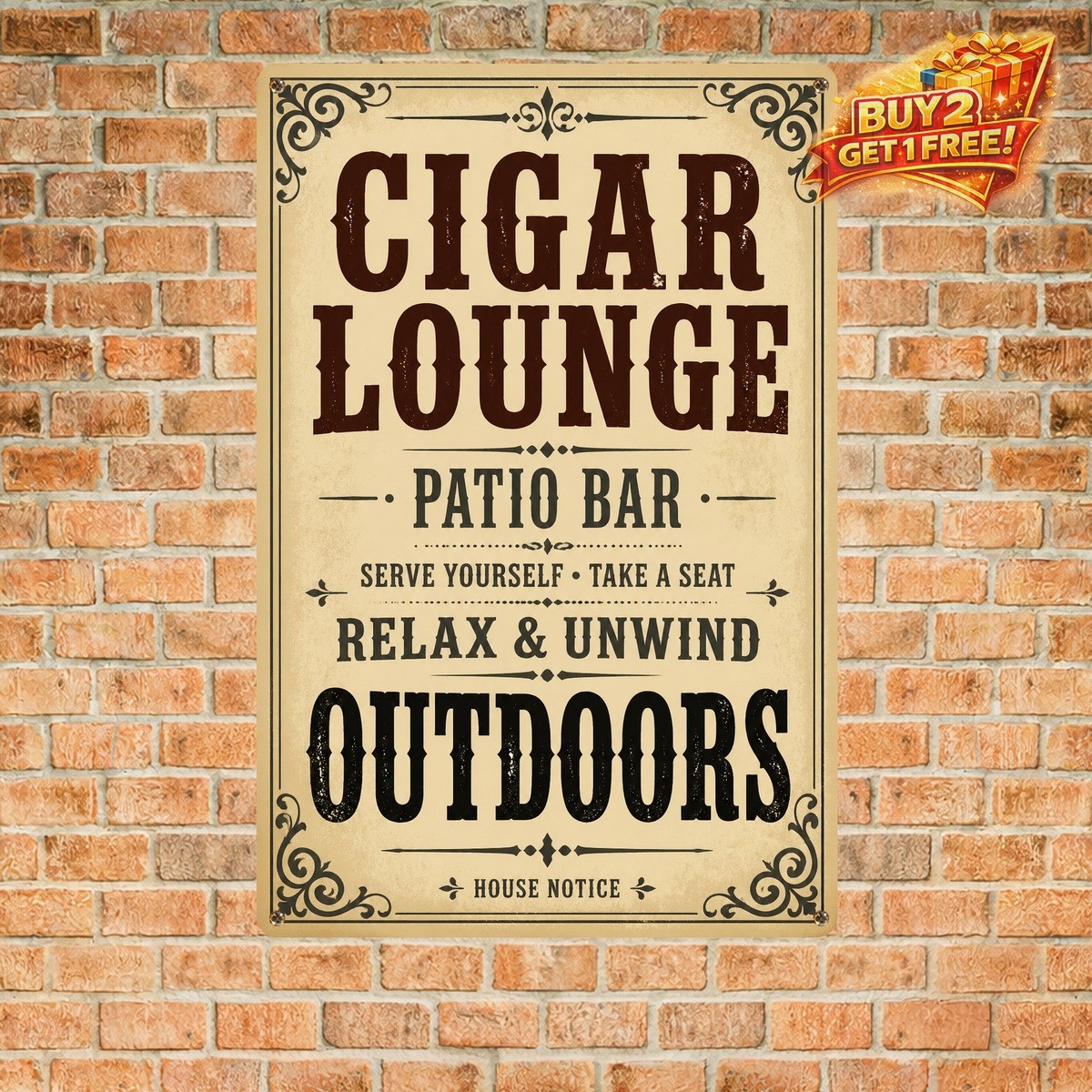 Outside Cigar Bar Please Help Yourself Metal Tin Sign Decor