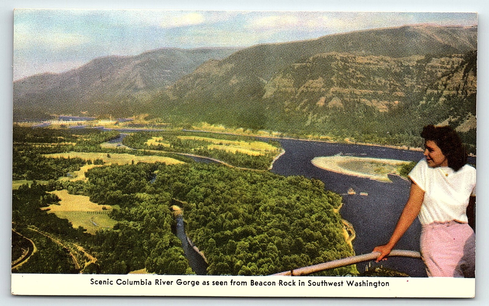 1950s SW WASHINGTON BEACON ROCK SCENIC COLUMBIA RIVER GORGE POSTCARD P5096 1950s SW WASHINGTON BEACON ROCK SCENIC COLUMBIA RIVER GORGE POSTCARD P5096