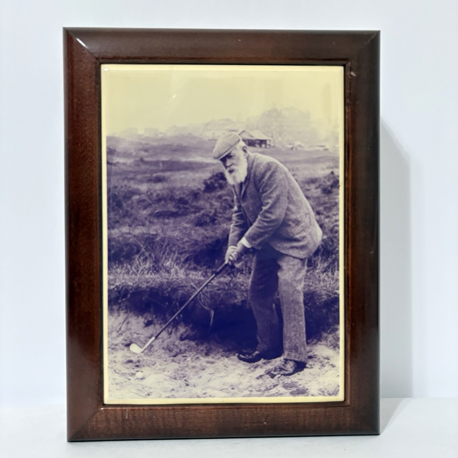Vintage Old Tom Morris St Andrews Golf Ceramic Tile Wooden Keepsake Valet Box