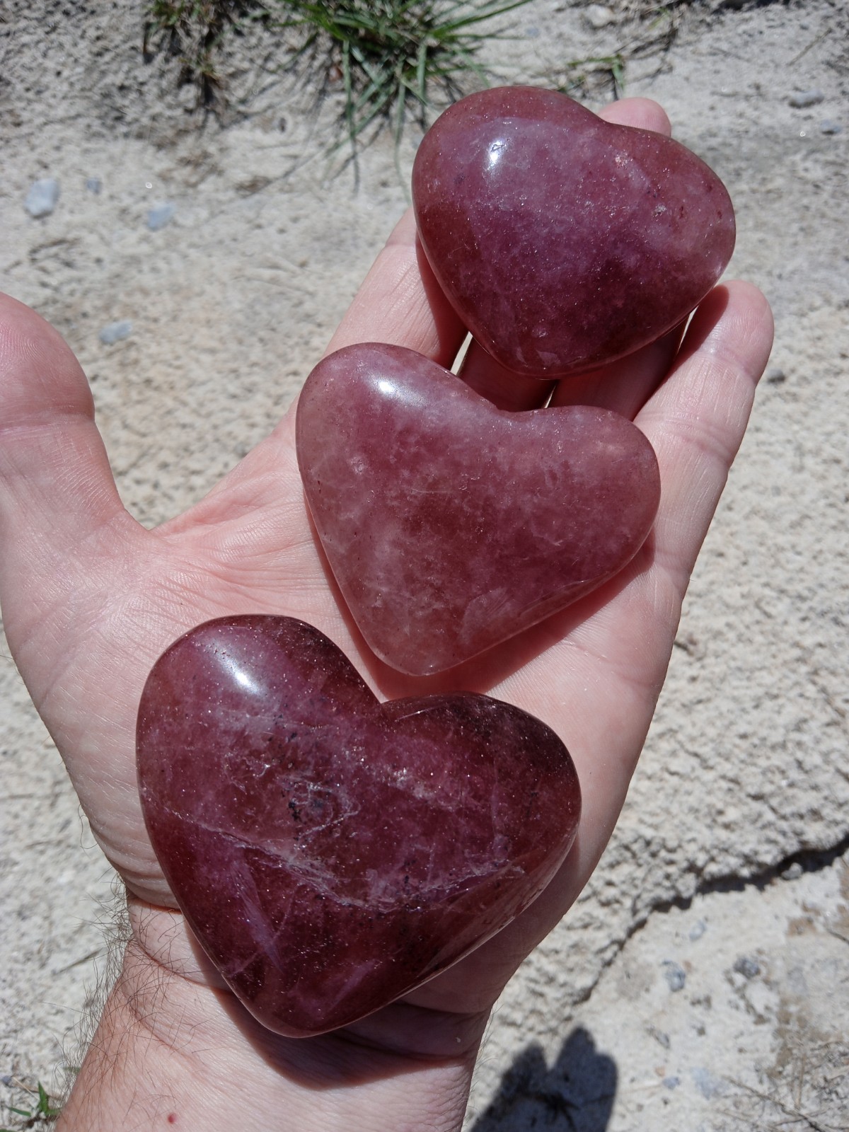 3 Sparkling Polished Strawberry🍓 Quartz  Hearts 💕 Mineral Specimens M3
